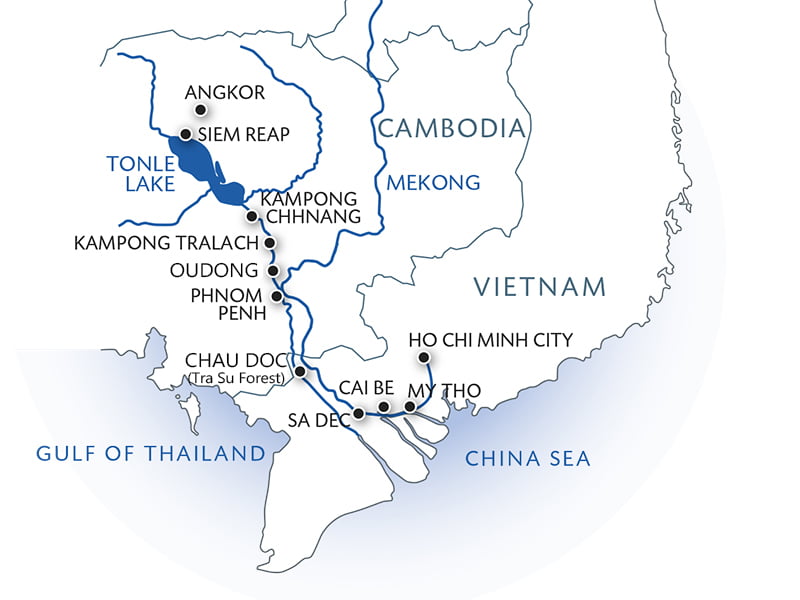 CFM, CFM Cruise, Mekong River Cruise, Cruise Route, CF Mekong, CFM Cruise Map